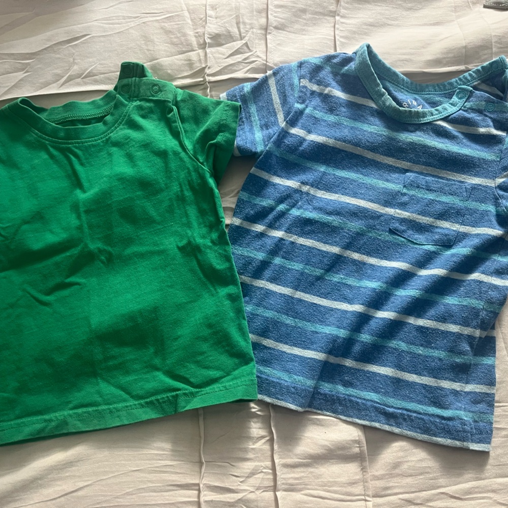 Primary Green Solid Tee & Blue Striped Tee Set 12-18mo